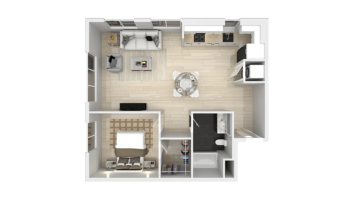 Floor plan A2, A3, A4: 1 Bedroom