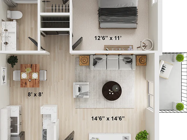 1 BR x 1 BA - C Floorplan Renovated 1 BR x 1 BA - C Floorplan Renovated