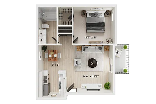 Floor plan 1 BR x 1 BA - C - Renovated