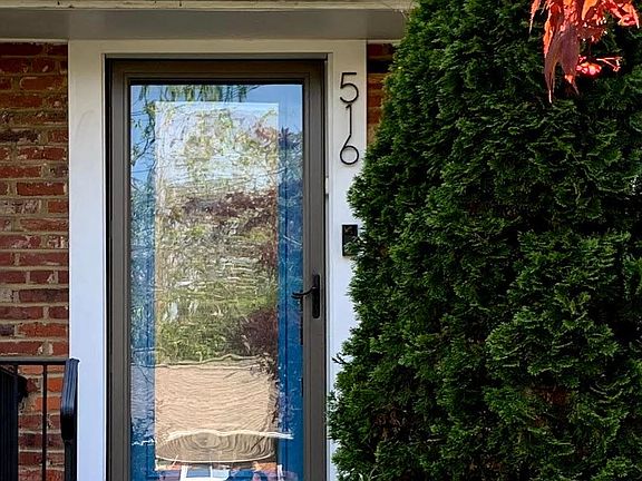 Modern frosted glass door with clear storm door