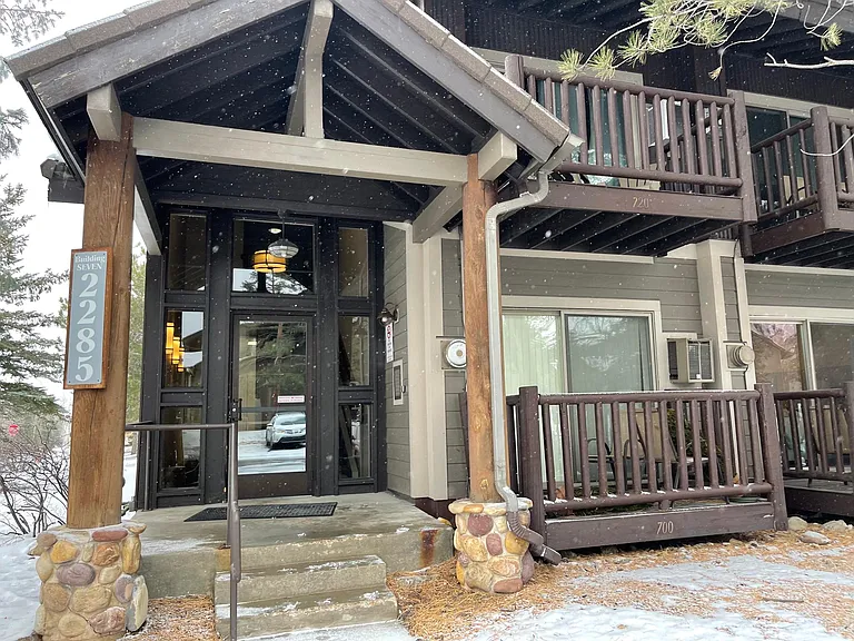 Front entry to building with keycard
