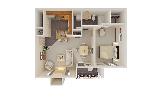 Floor plan 1 Bed 1 Bath (fireplace optional)