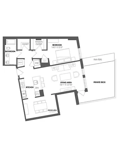 Floor plan 1 Bed/1 Bath Den