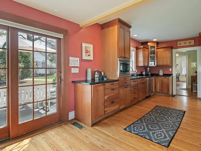 Kitchen that leads to deck