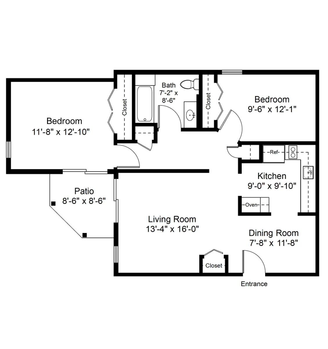 Floor plan 2 Bed 1 Bath