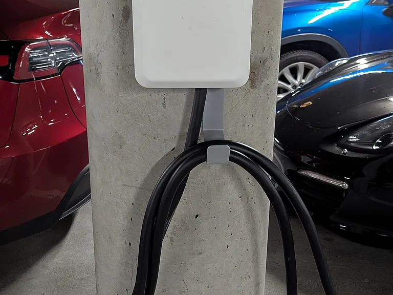 Underground garage parking spot with its own EV charger
