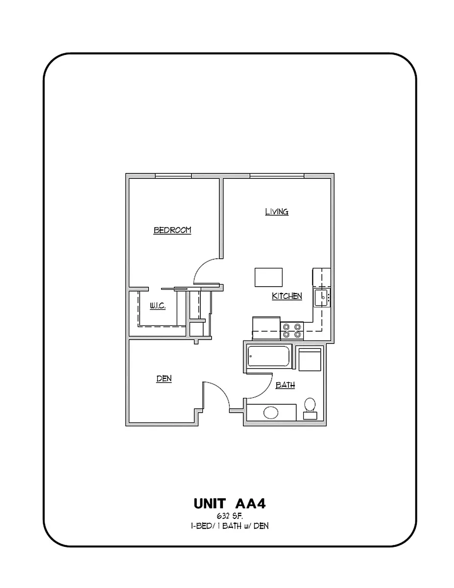 Floor plan 1-BED 1-BATH DEN aa4