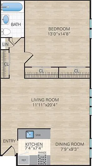 1 Bedroom, 1 Bath. 705 sq. ft.