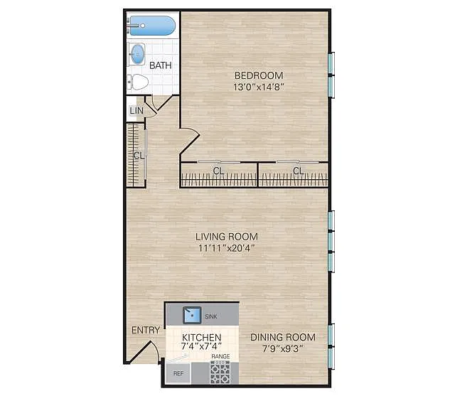 Floor plan 1 Bedroom, 1 Bath Medium