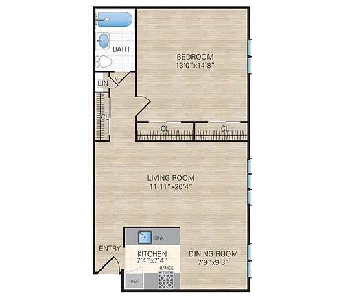 Floor plan 1 Bedroom, 1 Bath Medium