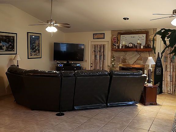 family room with fireplace