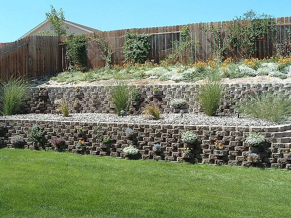 Tiered retaining wall in back yard