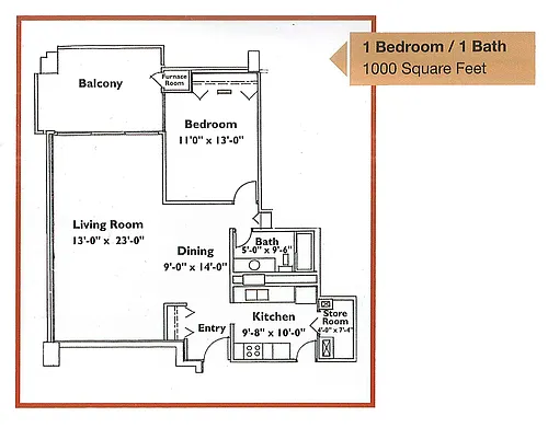 Floor plan One Bedroom - 1 bath