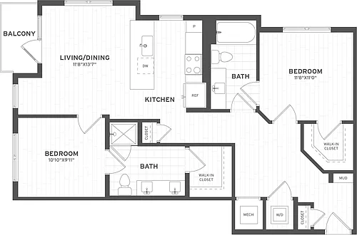 Floor plan 2 Bed/2 Bath-B6.1