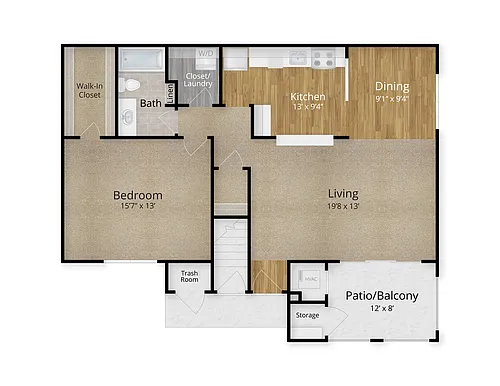 Floor plan 1 Bed x 1 Bath - Barcelona I