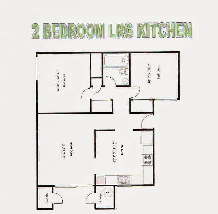 Floor plan 2 Bedroom, 1 Bath Medium