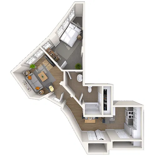 Floor plan Traditional 1x1 709-720 SF