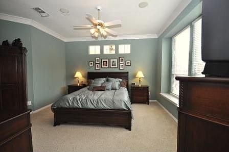 The master bedroom has a spacious walk-in closet