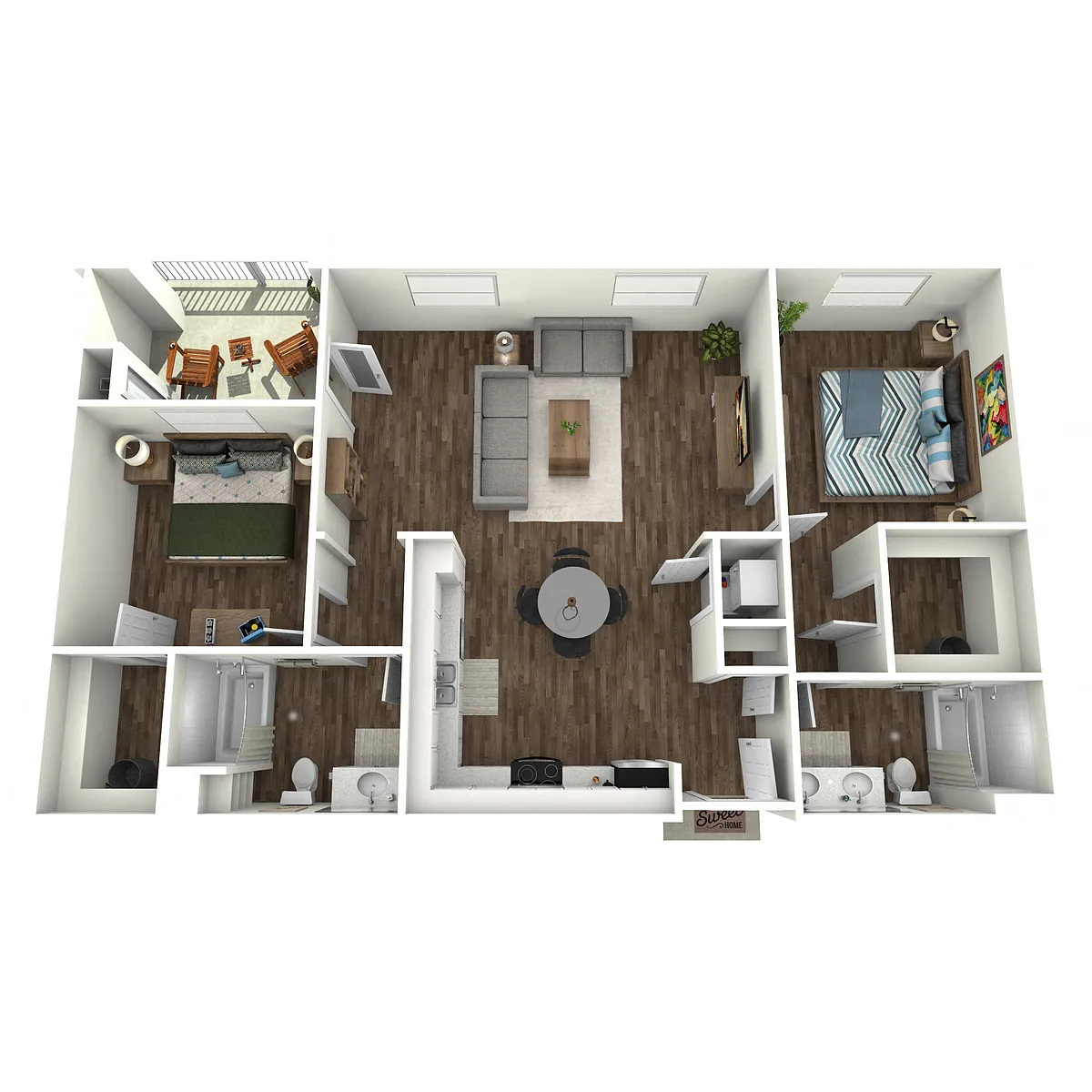 Floor plan 2D - 2 Bed 2 Bath