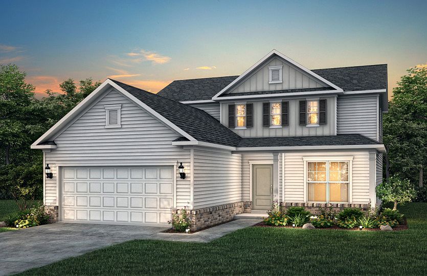 Hartwell Exterior LC2G features hardie siding, brick, covered porch and 2 car garage