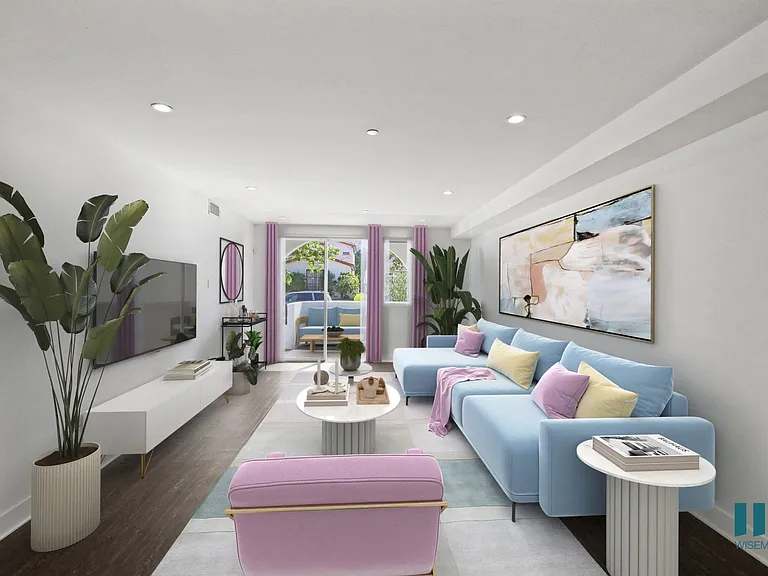 Living Room with Vinyl Flooring, Recessed Lighting, and Patio