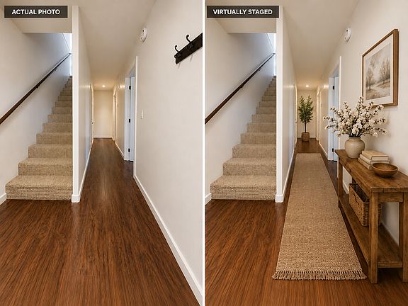 A warm and welcoming entryway that leads you into the heart of the home, offering harmonious access to three spacious bedrooms and a full bathroom.