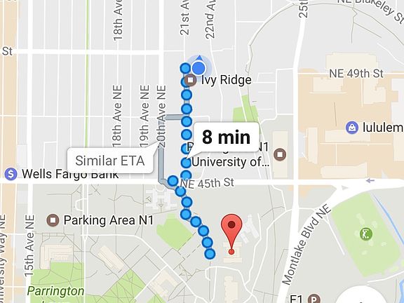 Walking distance from ivy ridge to UW campus area
