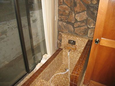 Bathroom with step-down tub