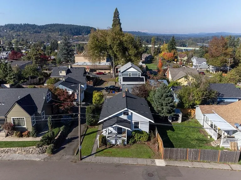Aerial view of house and street