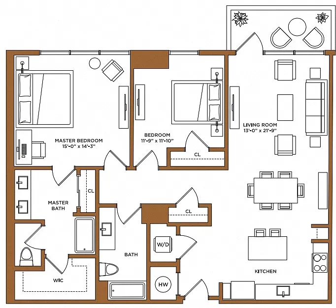 Floor plan 2 Bed/2 Bath-D PH