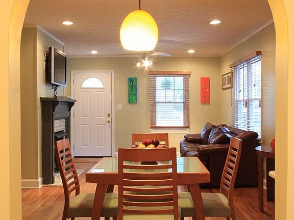 View from the kitchen into the dining and living areas