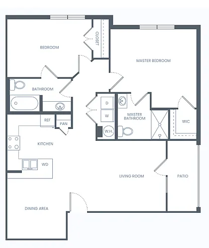 Floor plan Two Bedroom- 1075 Sq Ft