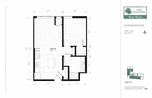 Floor plan 1 Bedroom (B-50)