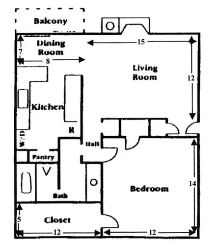 Floor plan 1 Bedroom, 1 Bathroom