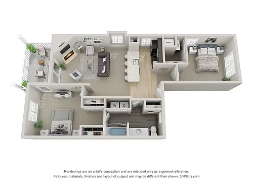 Floor plan Two Bedroom, One Bath (B3)