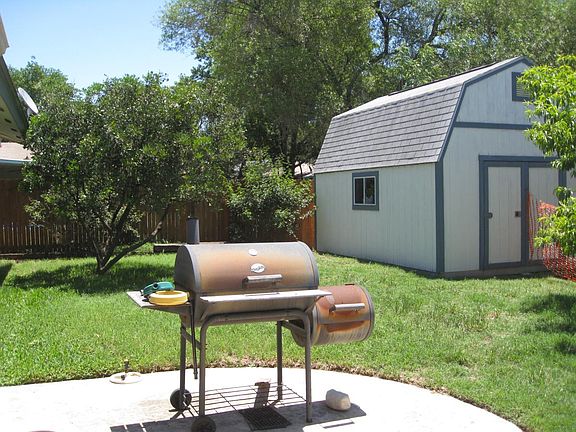 Back yard patio/BBQ with Tuff Shed