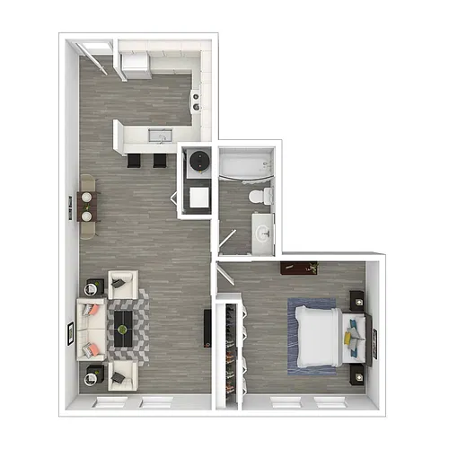 Floor plan 1 Bed 1 Bath 2B