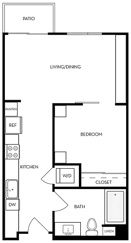 Floor plan E1h - Junior 1BR 1BA Euro Styl