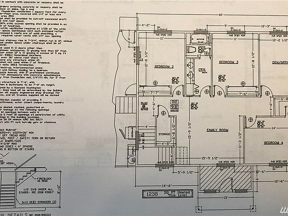 Upper Floor Plans 1238 sqft. Three additional bedrooms with office and family room. See supplements for complete plans. 