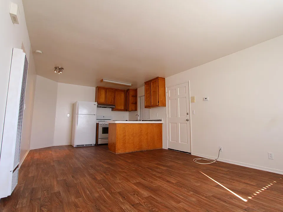 View from living room into kitchen