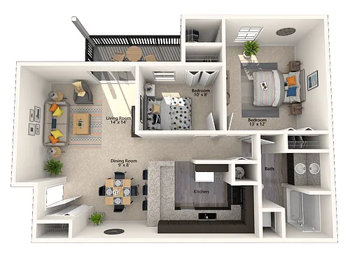 Floor plan B1: 2 Bed 1 Bath