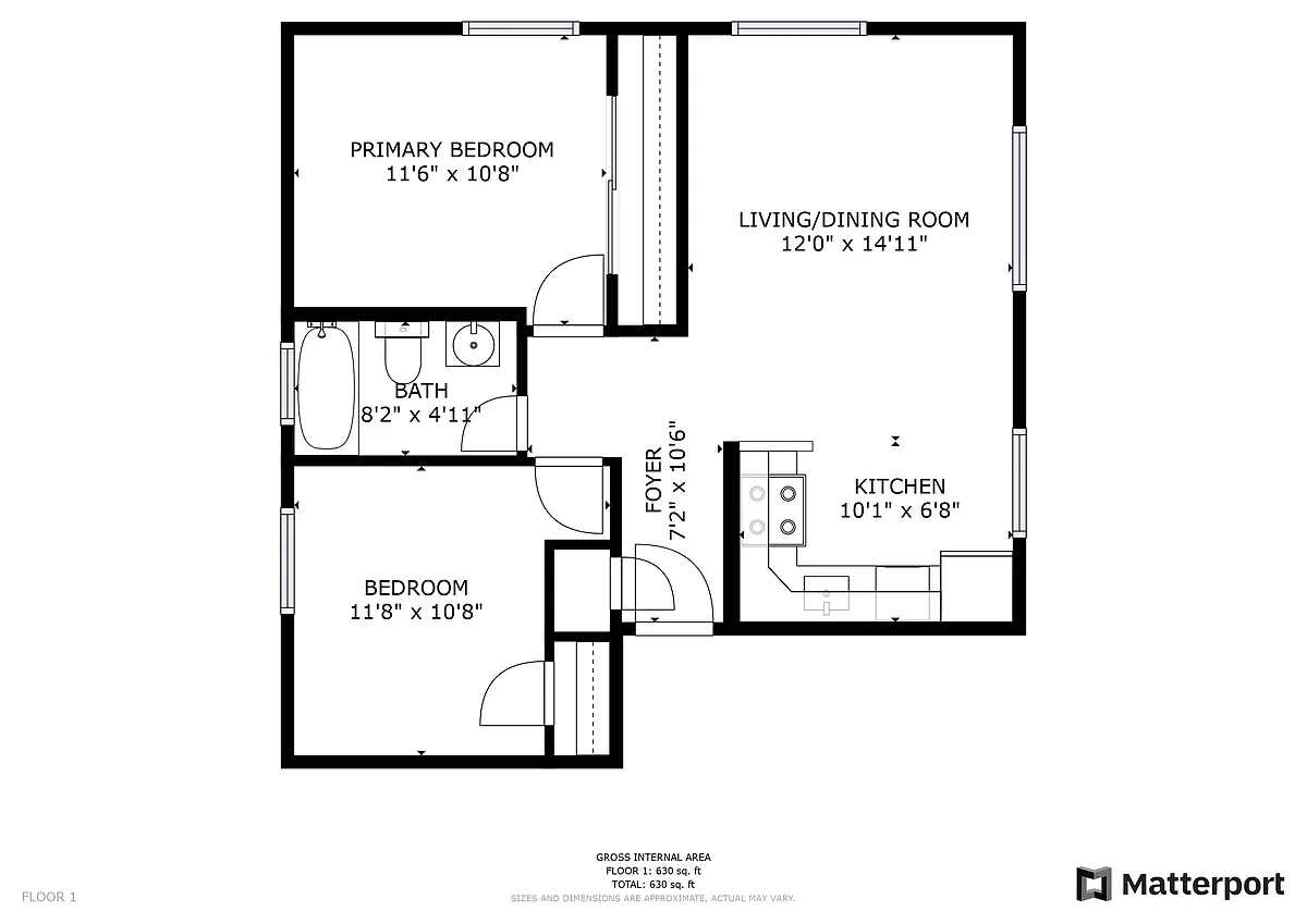 Floor plan 2 Bed 1 Bath