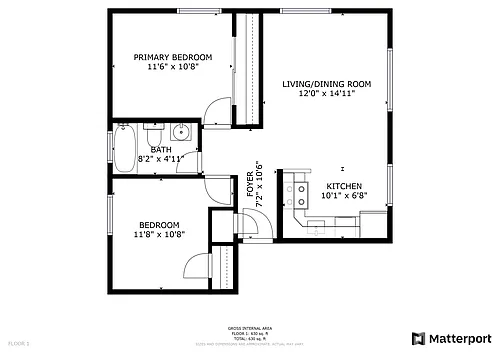 Floor plan 2 Bed 1 Bath