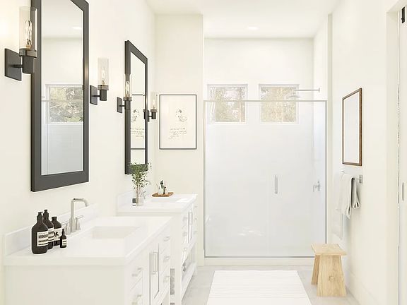 Primary bath with dual vanities and shower