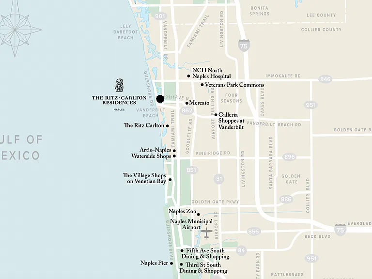 Our building is located directly next to the Ritz Carlton Residences overlooking Vanderbilt Bay. Whole Foods, Trader Joe's, Two Publix Supermarkets and Mercato shopping/dining are only minutes away