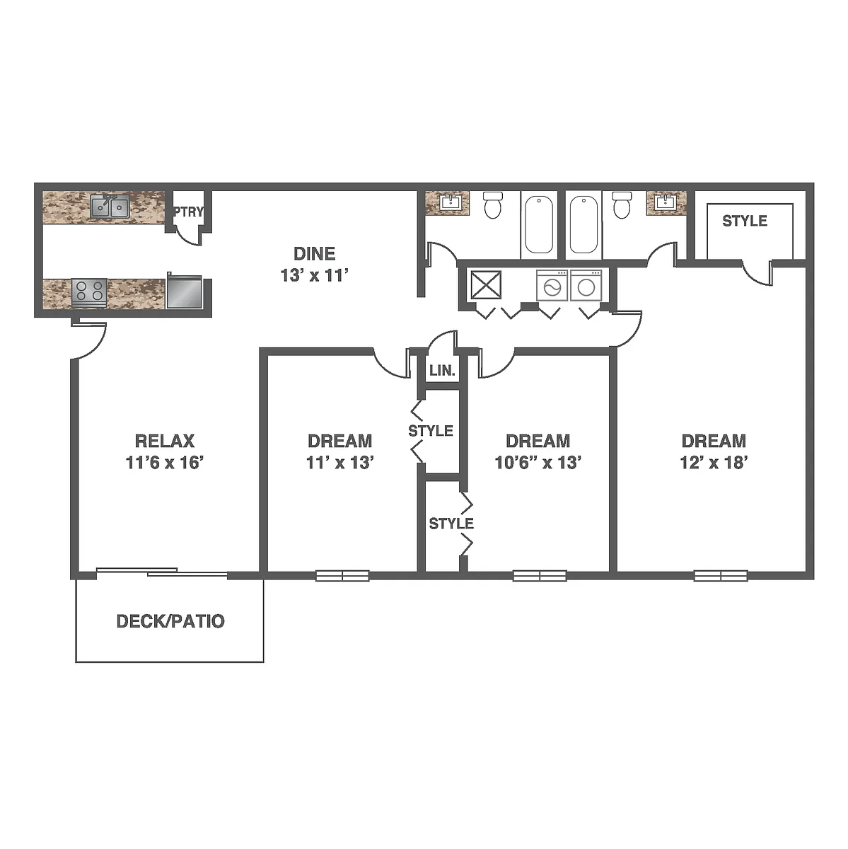 Floor plan 3 Bed 2 Bath - Renovated