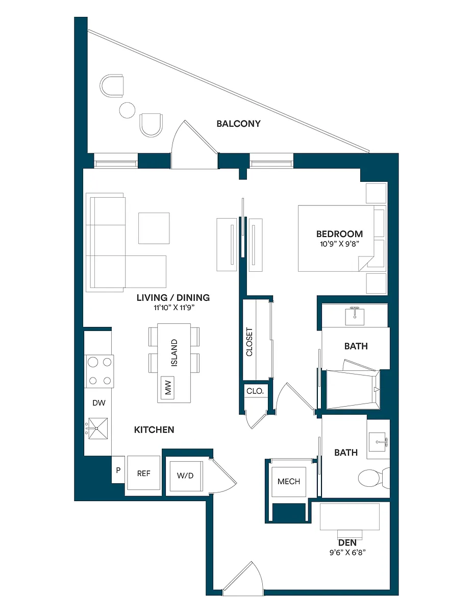 Floor plan 1 Bed/1.5 Bath Den-F TYP 08