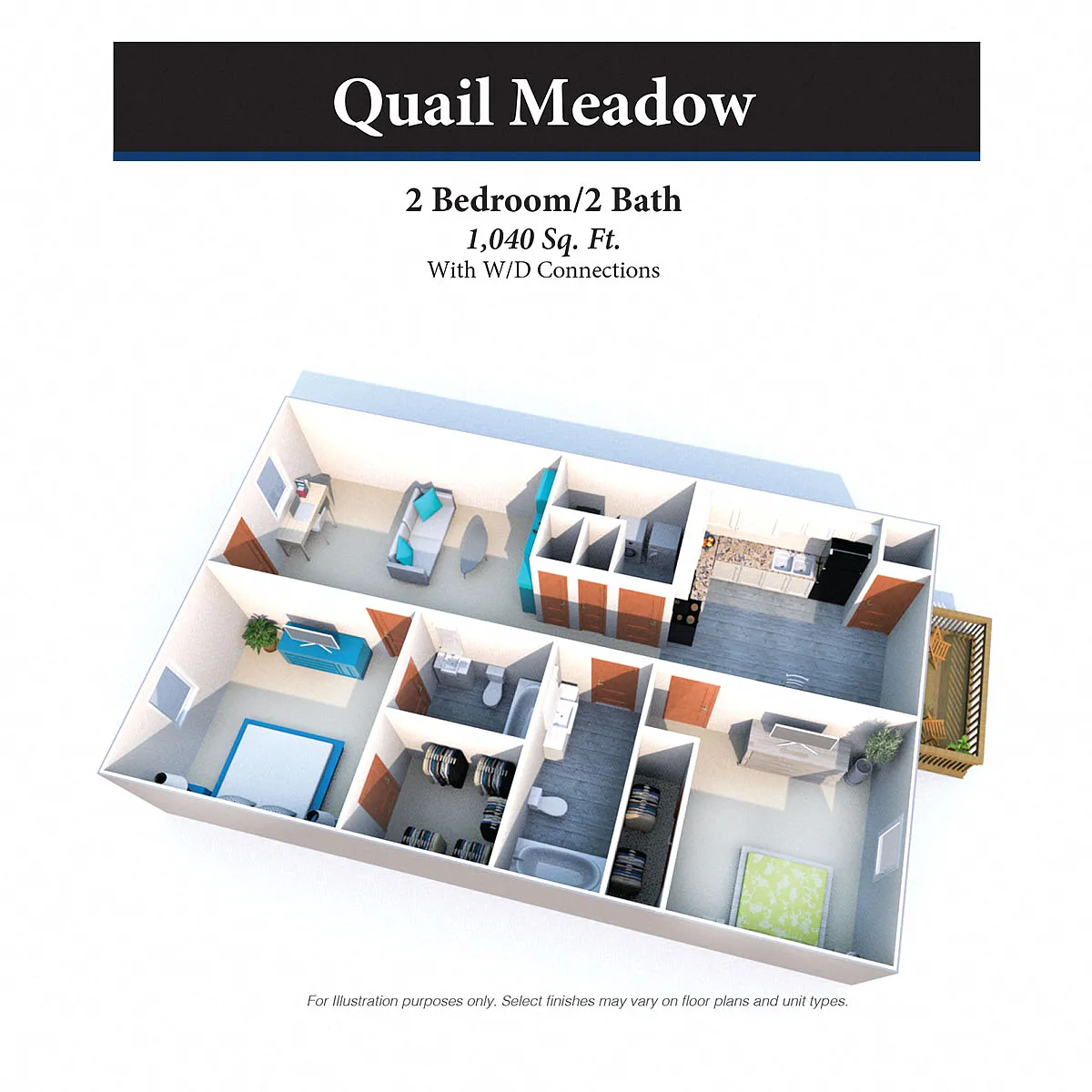 Floor plan Two Bedroom Ranch 1,040SqFt