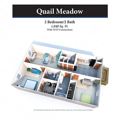 Floor plan Two Bedroom Ranch 1,040SqFt