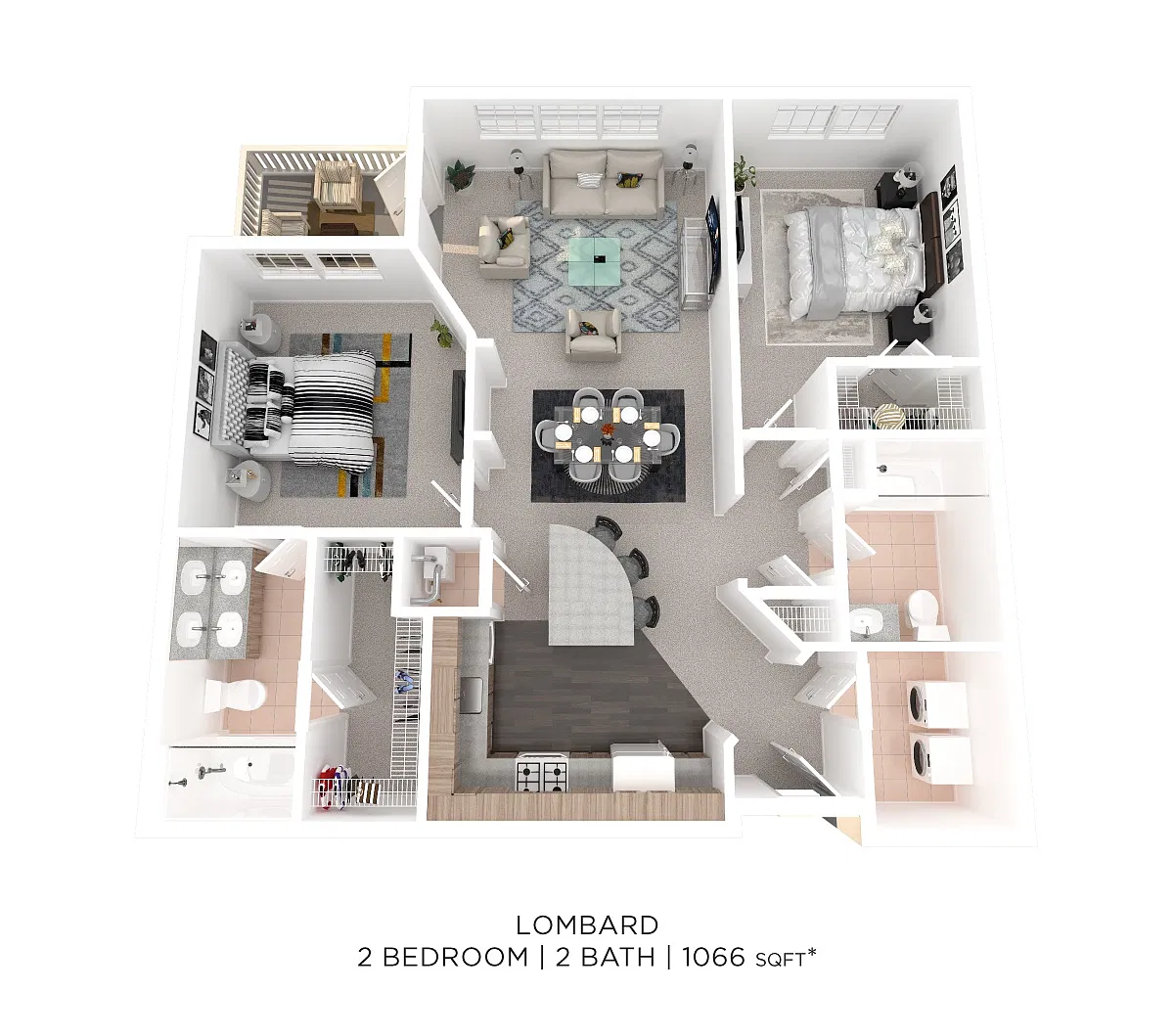 Floor plan Two Bedroom 2 Bath - 1,066 sqft